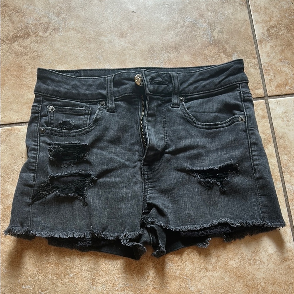 American Eagle Outfitters Black Ripped Jean Shorts